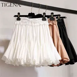 TIGENA High Waist Pleated Tutu Skirt Fashion Summer Korean Mini Short Chiffon Female White Sun School 210621