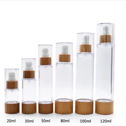 Bambus-Airless-Lotion-Pumpflaschen mit Gravur eines individuellen Logos, 20 ml, 30 ml, 50 ml, 80 ml, 100 ml, 120 ml, Luxus-Hautpflege-Toner-Sprühflaschen, Aufbewahrungsbehälter
