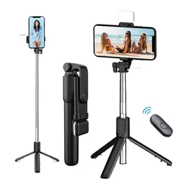 3 in 1 Bluetooth uyumlu kablosuz selfie stick tripod ile doldurma ışık uzaktan kumanda video canlı seyahat taşınabilir mini kendi kendine t