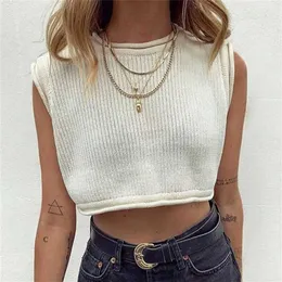 BLSQR Sexy O-neck Tank Top Women Knitted Sleeveless Ladies Basic Vest Streetwear Autumn Elasticity Camis Tops 211120