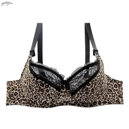 Softrhyme Women's Leopard spets underkläder D E F G 36/80 38/85 40/90 42/95 44/100 46/105 Plus Size Full Cup BH For Women Lingerie 211217