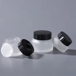 Black Cap Clear And Frosted 15g 30g 50g Glass Cream Lotion Bottles Jars For Cosmetics