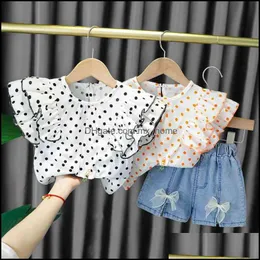 Set di abbigliamento Neonato Bambini Neonato, Vestito per maternità Ragazze Moda 2 pezzi Completo Camicia Top Salopette di jeans Jeans Abbigliamento Neonata Pantaloncini Drop