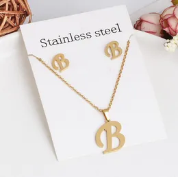 A-Z 26 Letter Necklaces and earring set with Gift Card Stainless Steel Gold Choker Initial Pendant Necklace Women Alphabet Chains Jewelry