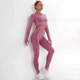 Kvinna Fitness Set Hollow Out Gym Yoga T-shirt Running Workout Crop Tops + Butt Lifting Leggings Kvinnor Motion Pantalones Mujer 210514
