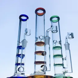 Heady Glass Rak Tube Bongs Hookahs 10 tum 14 Kvinna Joint Triple Comb Percolator Vattenrör Ice Catcher Bong Oil Dab Rigs