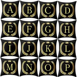 Cushion/Decorative Pillow Black Golden Alphabet Letter Crown Polyester Cushion Cover Decorative Cushions For Sofa Home Decoration Pillowcase