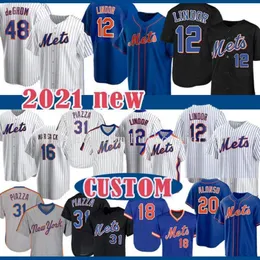 12 Koszulka baseballowa Francisco Lindor Pete Alonso Jacob deGrom Darryl Strawberry Noah Mets Syndergaard Michael Conforto Dwight Gooden