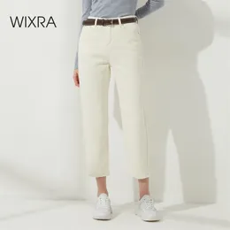 Wixra Womens Demin Pants With Sashes Streetwear Casual Vita alta Jeans larghi in denim Bottoni Tasche Femme Primavera Autunno 211008