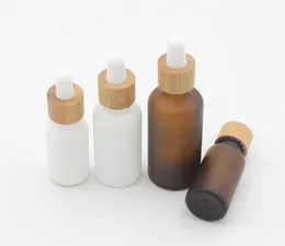 Gift Wrap 15ml 30ml 50ml Frosted Amber White Glass Dropper Bottle With Bamboo Cap 1oz Essential Oil