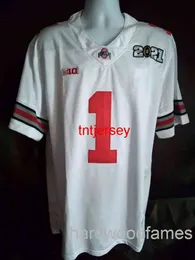 Custom Justin Fields #1 White Ohio State Buckeyes Football Jersey 2021 Patch Men Men Men Młodzieżowe ścieg