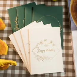 Greeting Cards 4pcs/lot Gold Printed Green And White With Envelop European Style Flower Thank You Business Invitations