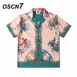 Oscn7 casual impresso manga curta camisa homens rua havaí praia oversize mulheres moda harujuku camisas para homens csd60 220222