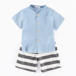 Summer Baby Boy Clothes Kids Boys Sets Clothing Suit Shirt + Stripe Shorts Children 210429