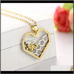 Pendant Drop Delivery 2021 Wholesale- Chic Sier Gold Bee On The Honeycomb Necklaces & Pendants Hexagon Comb Hive Necklace For Women Jewelry Y