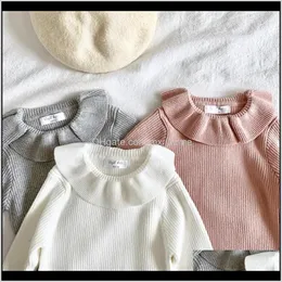 Kläder Baby Maternity Drop Leverans 2021 Tjejer Vinter Vår Baby Sweater Ruffle Collar Stickade Toddler Kids Sweaters 100percent Cotton Gir
