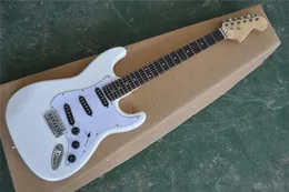 Vit kropp elektrisk gitarr med vit pickguard, rosewood scalloped fingerboard, krom hårdvara, ge anpassade tjänster