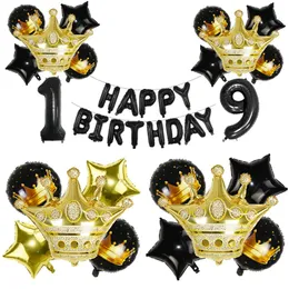 Party Decoration Black Gold 0 1 2 3 4 5 6 7 8 9 Crown Number Foil Balloons barn vuxna födelsedagsdekor leveranser uppblåsbara barnleksaker