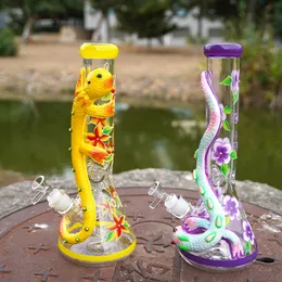 14 Inch Hookahs Ice Pinch Heady Glass Boongs Handwork Glow In The Dark Handcraft 18mm Female Water Pipe Big bong Oil Dab Rig