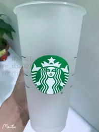 Starbucks Mermaid Goddess 24oz / 710ml plast muggar Tumbler lock återanvändbar klar dricka platt botten pelare form halm Bardian färgbyte flash koppar gratis dhl