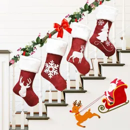 2021 christmas decoration deer snowflake tree pictures larges xmas sock kid gift candy bag ornament