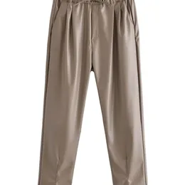 Tangada Women Faux Leather Pants Cargo Strethy Waist Pants Trousers Female Casual Pants QN210 220311