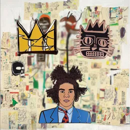 Pins, broscher Amerikansk konstnär Basquiat Crown Enamel Pin Set Målning Konst Brosch Kultur Smycken