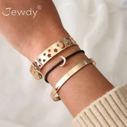Jewdy 3 PCS/ Set Women Fashion Hollow Moon Star Leather Multilayer Multilayer Gold Silver Bracelet Retro Letro Jewelry Serving Girl Bangle