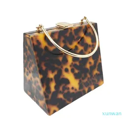 2022 Worki Wieczorowe Kobiety Portfel Luksusowe Akrylowe Torebka Sprzęgła Vintage Leopard Amber Bursztynowe Łańcuch Ramię Crossbody Torba Party Prom Torebka