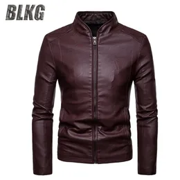 BLKG Весна осень кожаная куртка мужская пальто сплошной стойки воротник Slim Fit Faux Face Fiese Cuir Homme мотоцикл куртка M-4XL 21110