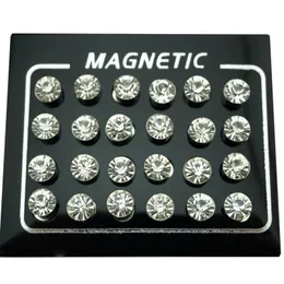 Stud REGELIN 12 Pair/lot 4/5/6/7mm Round Crystal Rhinestone Magnet Earring Puck Women Mens Magnetic Fake Ear Plug Jewelry