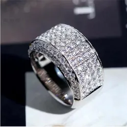 2021 Hip Hop Stones Iced Out Micro Pave CZ Stone Tennis Ring Män Kvinnor Charm Lyx med Side StonesJewelry Crystal Zircon Diamond Gold Silver Plated Bröllop.