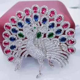 Big Peacock Brooches For Women Bouquets Clip Scarf Buckle Hijab Pins Multi-color Stones Brooch Luxury Wedding Accessory