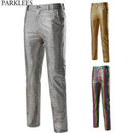 Męskie Tancerz Stage Spodnie Złoto Silver Rainbow Plaid Cekiny Spodnie Mężczyźni Disco Festival Party Prom Pantalones Hombre 3XL 210714