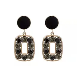 Small Black Round Enamel Dangle Earrings Square Crystal Earring Women Girls Fashion Party Jewelry Gif