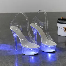 Светлые светящиеся обувь Женщина Светящиеся чистые Сандалии Женщины Платформа Обувь четкий Высокий каблук Прозрачная Съемник Свадебные Обувь Y0802