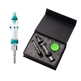 Silicone Nector Collector Kits 510 Thread 116mm Joint with Quartz Ceramic Nails or Titanium Nail Silicon Box Hookahs Black Green Blue Nectar Collectors Oil Dab Rigs