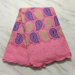 5 metrów / partia Ładnie wyglądający różowy afrykański bawełniany tkanina haft szwajcarski woal sucha koronka do ubierania pl11680