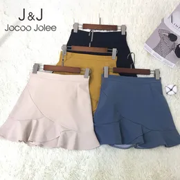 Jocoo Jolee أنيقة الصلبة عالية الخصر سليم حورية البحر تنورة الرسمي مصغرة تنورة خمر المتناثرة bodycon عارضة الشاطئ خط التنانير 210518