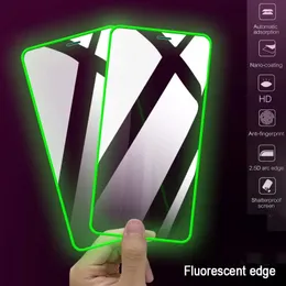 غلاف مضيء من الزجاج المضيء عالية الغطاء الكامل لفيلم واقي الشاشة ل iPhone 15 14 13 12 11 Pro Max Glass Silicone Soft Edge Glow في الظلام