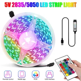 5m Light Light Light USB Bluetooth RGB 5050 2835 5V Lampada flessibile a nastro a nastro TV a nastro retroillumino di diodo della retroilluminazione fata luce fata