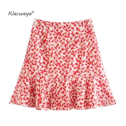 Kobiety Moda Plised Drukuj Mini Spódnica Linia Zipper nad kolanami Słodkie spódniczki Faldas Mujer 210521