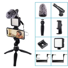 Kit Equipment with Recording Microphone Tripod LED Video Light for Huawei Xiaomi Smartphone Youtube Set