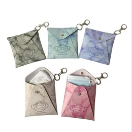 Mask Storage Bag PU PU Läder Facemask Holder Dammsäker Masker Kort Skydd Tjejer Keyring Holder Mode Tillbehör Marmor Tryckt 8 Design 5958