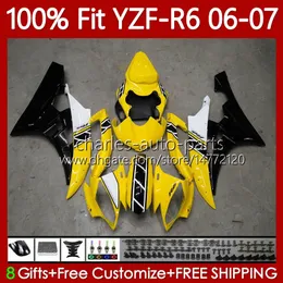 حقن العفن الجسم ل Yamaha YZF R 6 600 CC YZF-R6 YZF600 2006-2007 موتو هيكل السيارة 98NO.26 YZF R6 600CC YZFR6 06 07 YZF-600 2006 2007 OEM Fairing Kit 100٪ صالح الأصفر