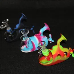 hookah 4.9" silicon glass water pipes small dab rig submarine smoking pipe hookahs vape portable silicone tabacco bongs