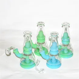 glow in dark Silicone Bong Water Pipe hookah kits with Bowls Multi color Glass bongs Smoke pipes nectar ash catcher