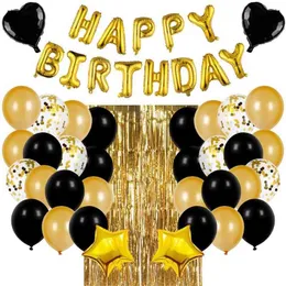 Golden 16 "Happy Birthday Balloon Balloon Set Black Balloon Lantejoulas Partido Prom Supplies Ajustado Definição de decoração de festa de aniversário Conjunto de balão 210626