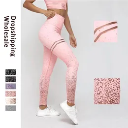 Laisiyi Kobiety Legginsy Nie przezroczyste Metalowe Folia Wydrukuj ćwiczenia Fitness Patchwork Push Up Samice Spodnie 211204