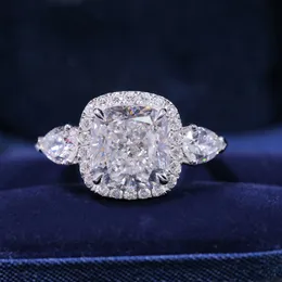 Poduszka Cut Lab Moissanite Pierścień Obiec 925 Srebrny zaręczyny Pierścienie weselne dla kobiet biżuteria palec ślubnych